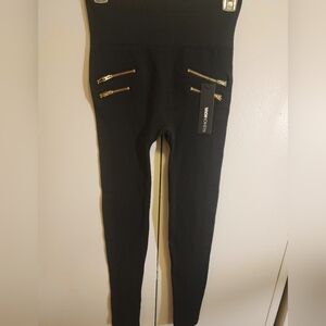 NWT Chic Black legging pants with Gold Zippers